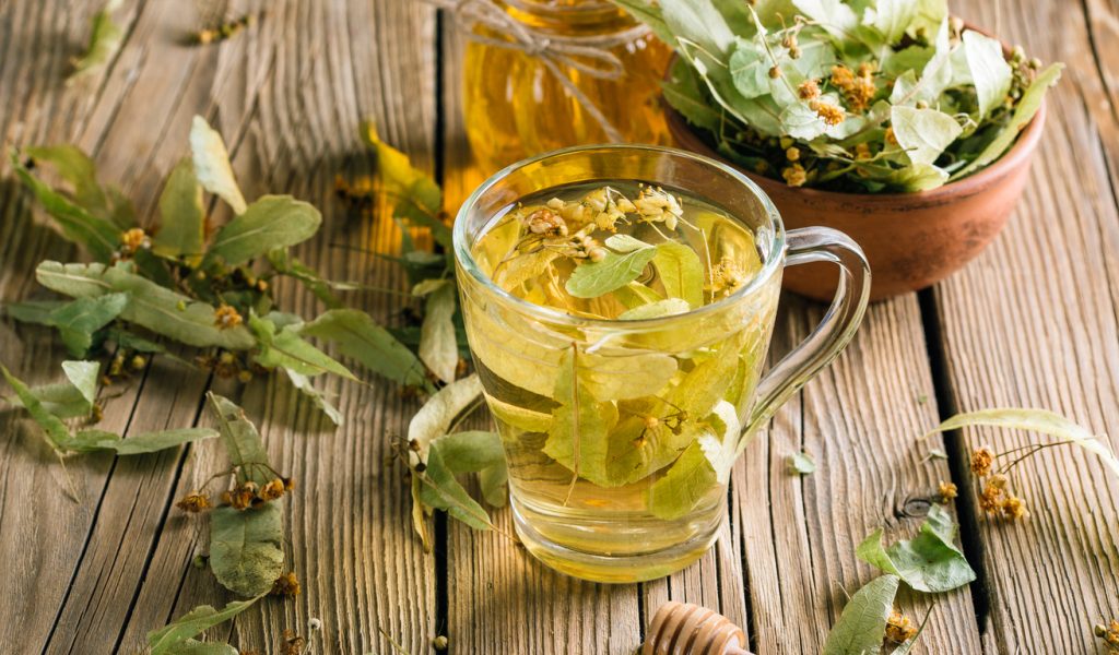 Tea from linden flowers, harvesting of medicinal herbs, alternative medicine